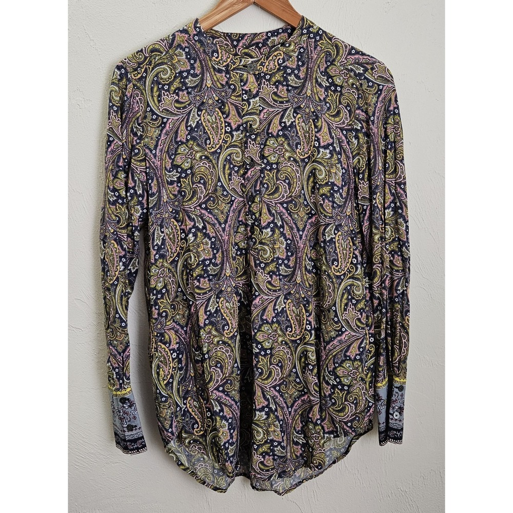 LOFT Women's Size Small Blue Yellow Pink Floral Paisley Blouse Top 100% Rayon